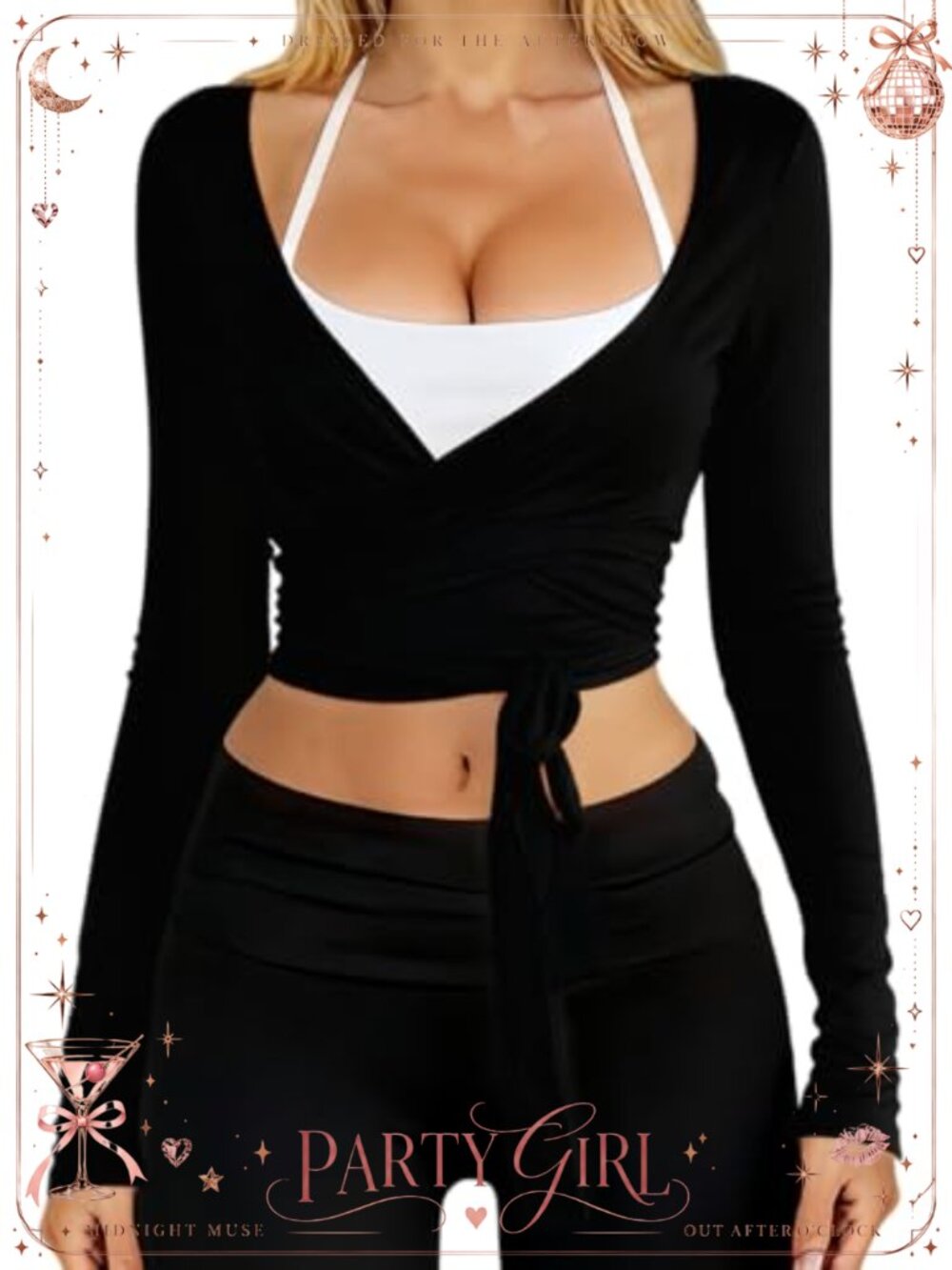 V Neck Ballet Wrap Top Long Sleeve Stretchy Pilates Yoga Shirt